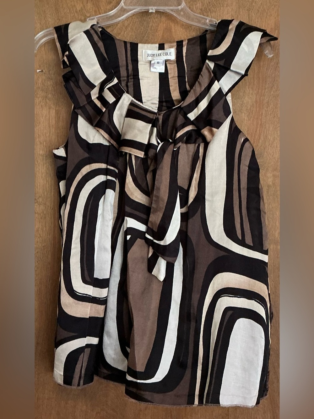Judy Lee Cole Geometric/Abstract Sleeveless Top Vintage 70's Mod Ruffle Sz8 Silk